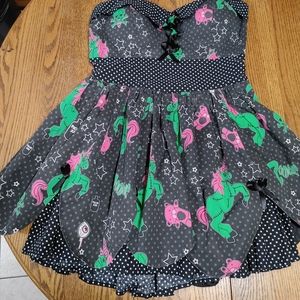 Hell Bunny Large, Black, Zombie Unicorn Pin-up style dress